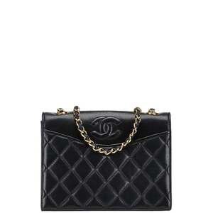 CHANEL Black Lambskin Leather Logo Shoulder Bag